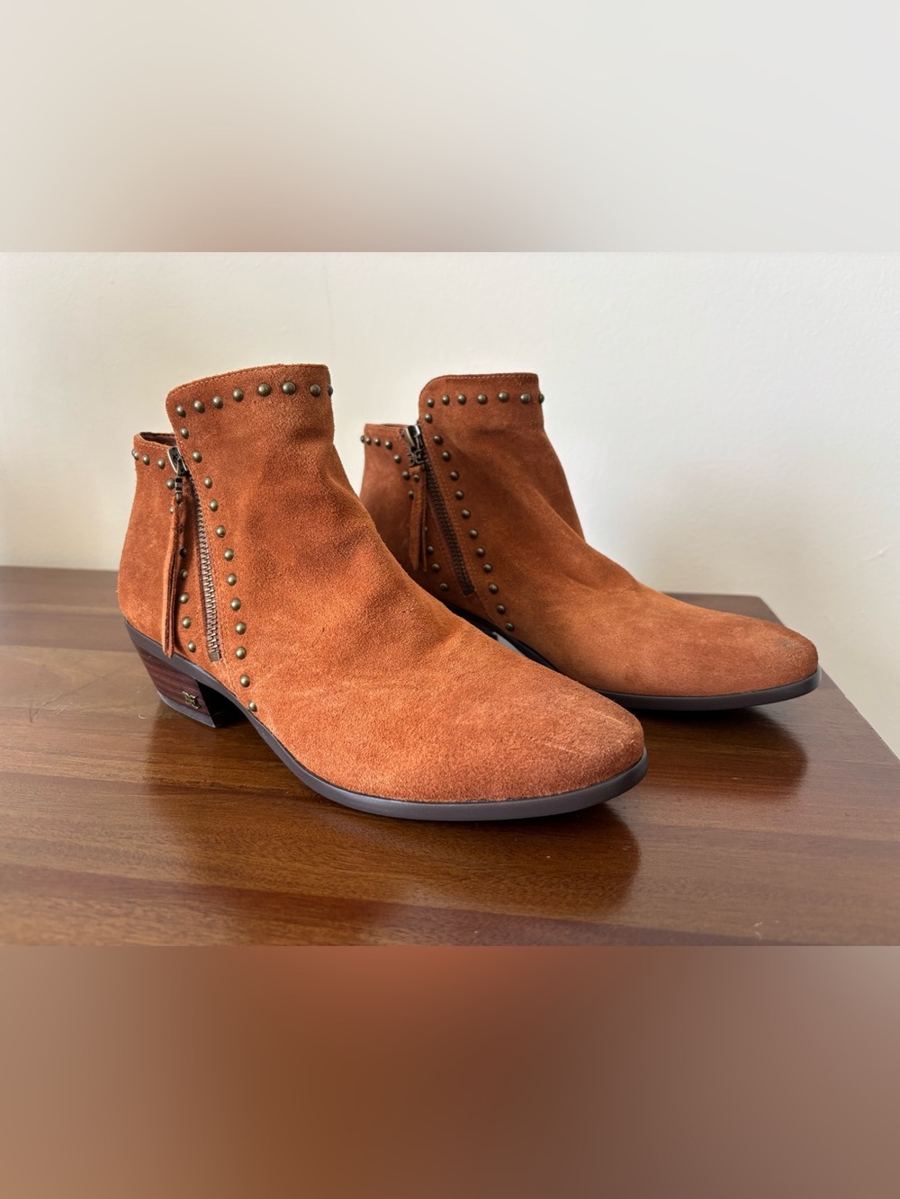 Sam Edelman Rust Suede Studded Ankle Booties